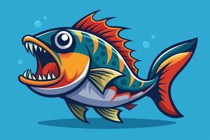 A cartoon fish with its mouth open and teeth vector