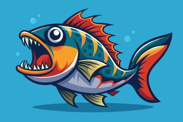 A cartoon fish with its mouth open and teeth