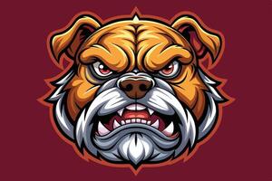 An angry bulldog mascot head on a maroon background vector