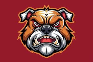 An angry bulldog mascot head on a red background vector