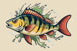 A fish with a black and yellow body and a red stripe vector