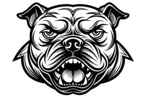 The head of an angry bulldog is shown in a black and white drawing vector
