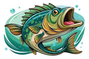 A cartoon fish with its mouth open and its mouth open vector