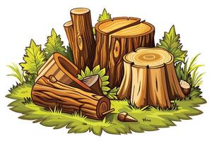 illustration of a group of logs and trees vector