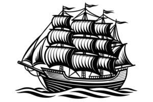 A sailing ship with sails on a white background vector