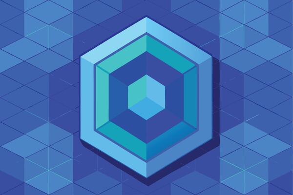 A blue geometric shape on a blue background