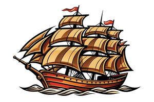 An old sailing ship with sails on a white background vector