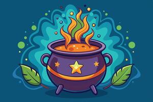 A cauldron with a star on top and flames coming out vector