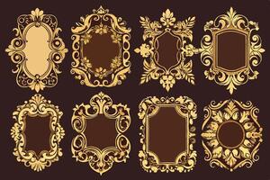 Golden ornate frames and borders on a brown background vector