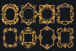 Golden ornate frames set on black background vector
