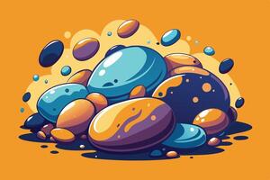 A colorful set of rocks and bubbles on an orange background vector