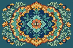 A colorful floral design on a blue background vector