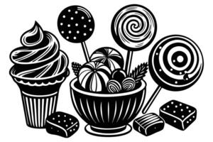 Lollipops and ice cream in a bowl vector