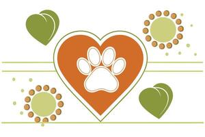 A dog paw and heart with leaves and flowers vector