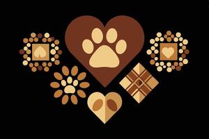 A heart with dog paw prints and heart shaped pieces vector