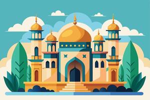 An illustration of a mosque with a tower vector