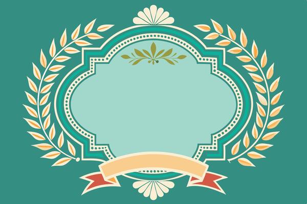 Vintage round frame with laurel wreath and ribbon