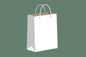 White paper bag with handle on green background vector