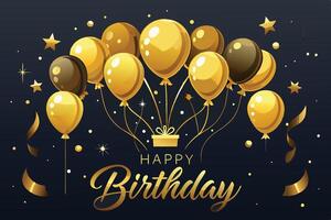 Happy birthday card with gold balloons vector