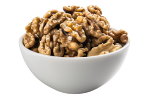 Bowl of walnuts isolated on transparent background. png