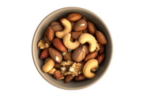 Mixed nuts in a bowl isolated on transparent background. png