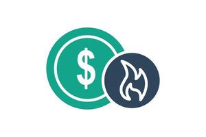 Disruption icon. solid icon style. dollar with fire. icon related to SWOT. business elements illustration vector