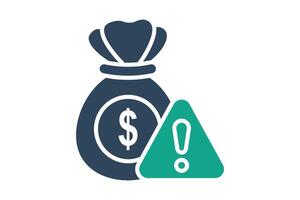 Risk icon. solid icon style. money bag with alert. icon related to SWOT. business elements illustration vector