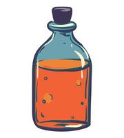 illustration of a bottle with a love potion. Magic vials with green potion and eyes for witchcraft, cartoon elixir, poison and antidote. Flat style. vector
