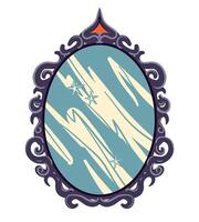 black witch mirror. Occult symbol in flat style. Fairytale object for divination and revealing secrets. Vintage Halloween design element. vector