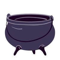 Vintage iron medieval cauldron on white background. Empty black pot for magic or witchcraft. illustration. Attribute for Halloween isolated on white background. vector