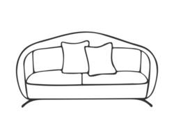 Modern sofa contour drawing with pillows, cozy place for rest and relaxation, element of home interior, isolated on white background.Hand drawn contour doodle drawing. vector