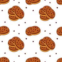Pattern with cookies with chocolate chips and filling, on a white background. Hand drawn outline doodle drawing. vector
