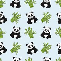 Panda and bamboo pattern on blue background vector