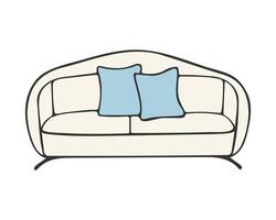 Modern sofa with pillows, cozy place for rest and relaxation, element of home interior, isolated on white background.Hand drawn contour doodle drawing. vector