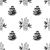 Pattern of stones and bamboo, harmonious pyramidal pile and bamboo sticks, stylized pattern. Wellness and spa salon. White and black, Yin and Yang. Balancing Zen Stones. vector
