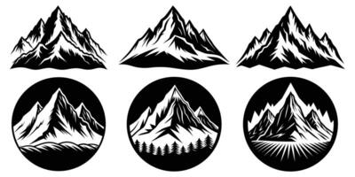 Different types of mountain silhouette art on a white background vector