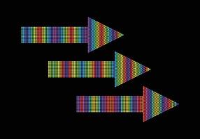 Three arrow halftone rainbow color isolated on a black background. vector