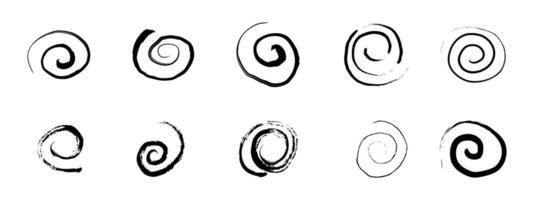 Spiral abstract circle, swirl brush stroke hypnosis psychedelic shape, geometric textured form. Concetric grunge irregular free hand doodle meander. vector