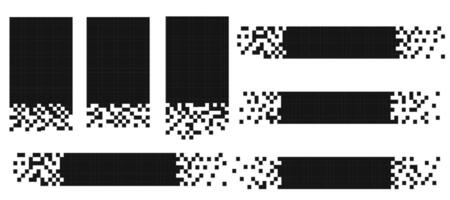 Horizontal title tag set pixel effect, mosaic footer, label. Geometric edges layot header banner. For text or design. vector