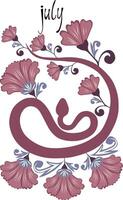 Snake in beautiful flowers, print for calendars. Snake poster with lettering of month name. Poster with Year of the Snake 2025. vector
