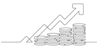 coins stack wealth and growth saving and investment one line drawing vector
