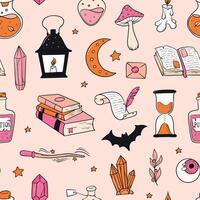 Halloween retro seamless pattern with doodles for wallpaper, backgrounds, wrapping paper, textile prints, scrapbooking, stationary, etc. EPS 10 vector