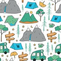 camping seamless pattern with doodles for wallpaper, textile prints, scrapbooking, digital paper, wrapping paper, etc. EPS 10 vector