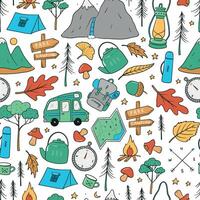 camping elements seamless pattern, camping doodles print for textile, wallpaper, wrapping paper, scrapbooking, stationary, packaging, backgrounds, etc. EPS 10 vector