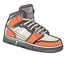 An orange and gray sneaker with a white laces vector