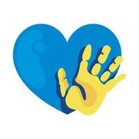 A hand and heart with a blue handprint vector