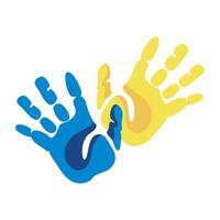 Two hands with blue and yellow colors vector