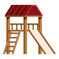 Wooden playground slide structure with red roof for children fun vector