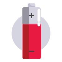 Red battery showing positive and negative terminals with half charge remaining vector