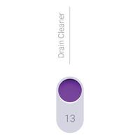 Drain cleaner bottle label with number thirteen and purple gradient background vector